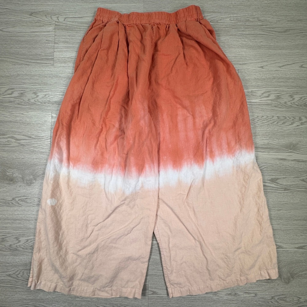 Tome Collective Women Pants Wide Leg Dip Dye Ombre‎ Orange Medium Linen Cotton